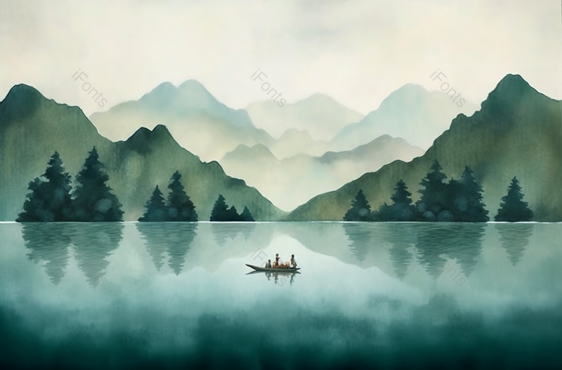 山清水秀船只新中式古典水墨山水画背景,插画/手绘图,插画/手绘图库,插画/手绘图下载,插画/手绘
